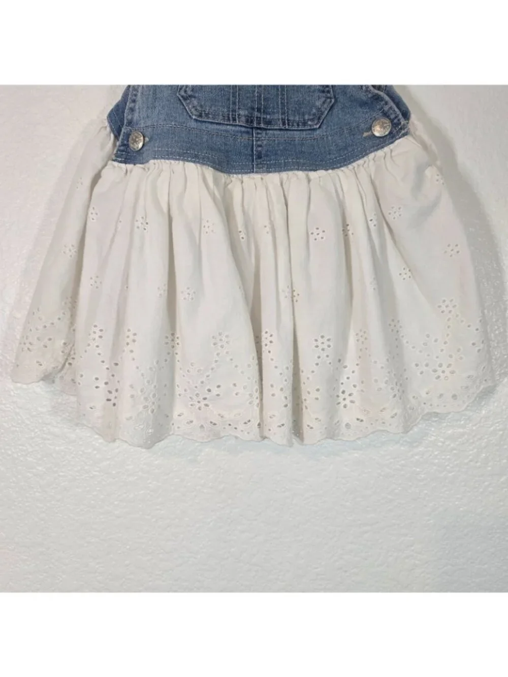 Oshkosh BGosh Jumper Dress Girls 3T Blue White Eyelet Denim Casual Play Party
